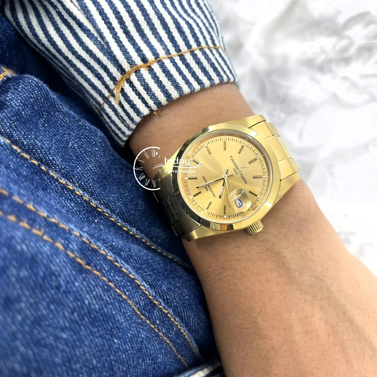 范倫鐵諾 古柏 Coupeau Men's Watch 12168KM-13 Gold Tone Stainless Steel Band