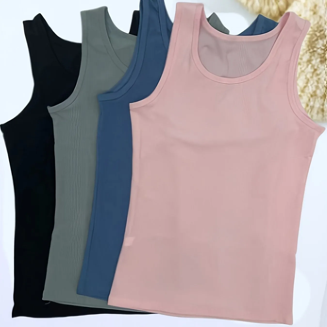 4pcs Solid Ribbed Tank Tops, Comfy & Breathable Crew Neck Top, Women's Lingerie & Underwear
