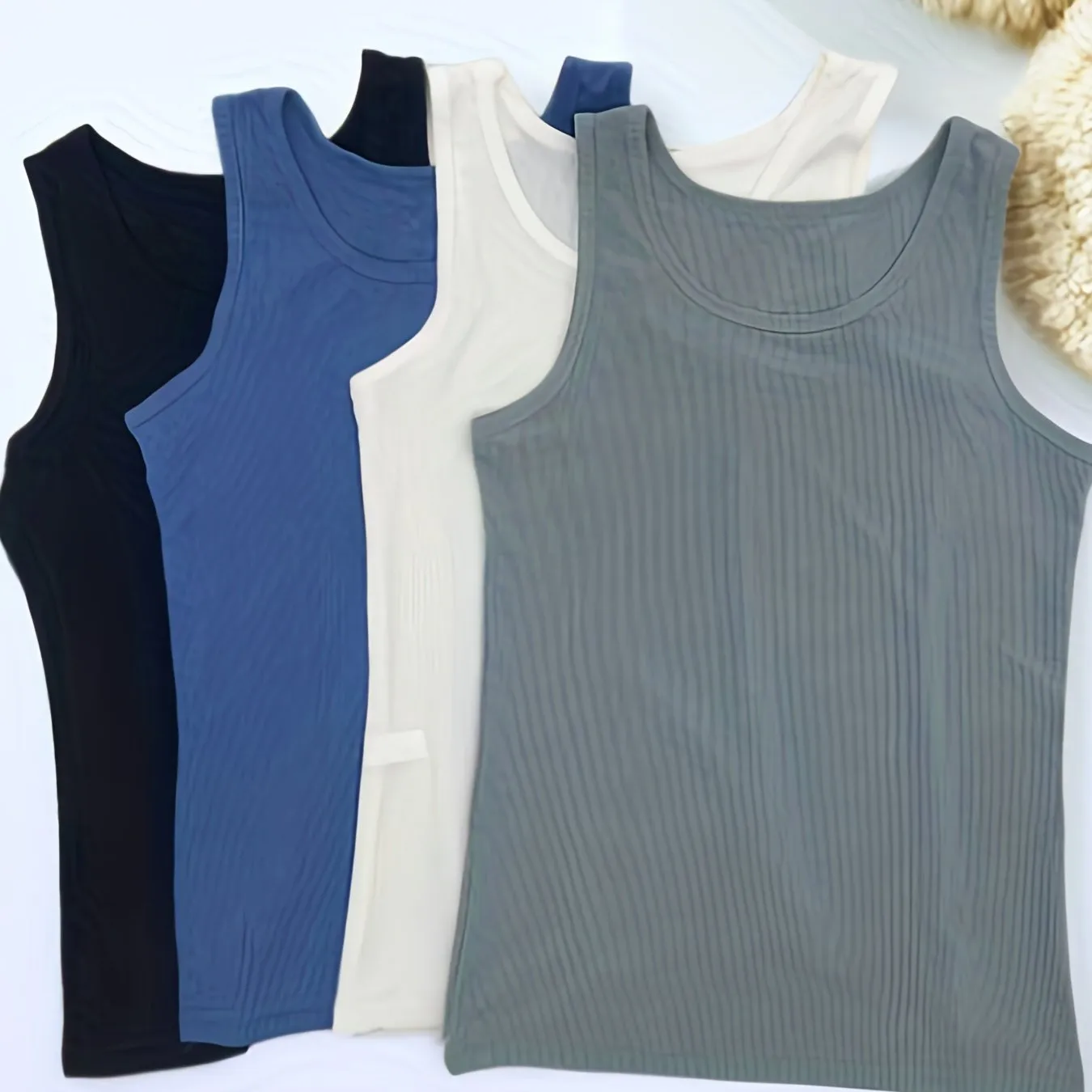 4pcs Solid Ribbed Tank Tops, Comfy & Breathable Crew Neck Top, Women's Lingerie & Underwear