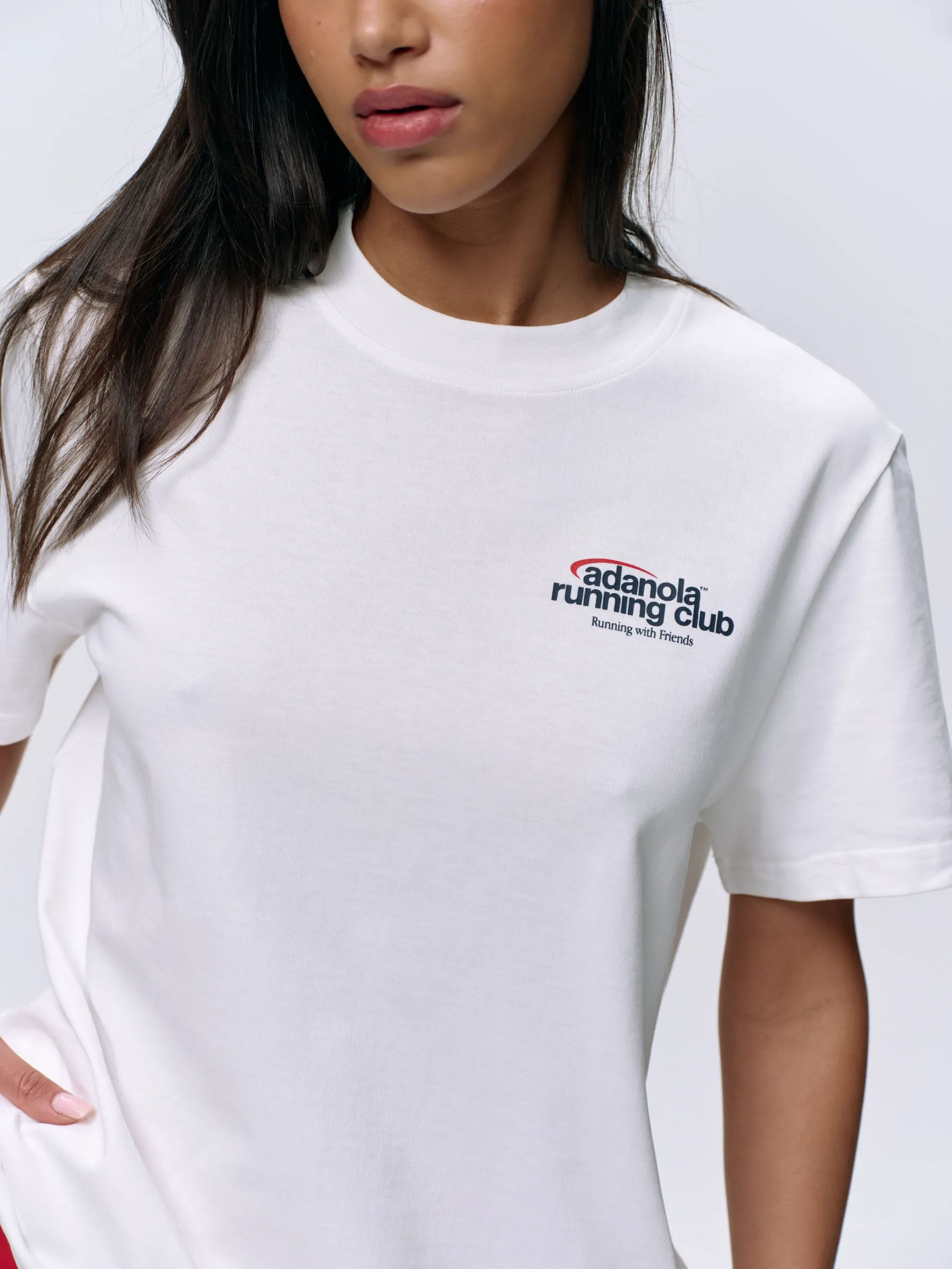 Adanola Running Short Sleeve Oversized T-shirt - White/Classic Red