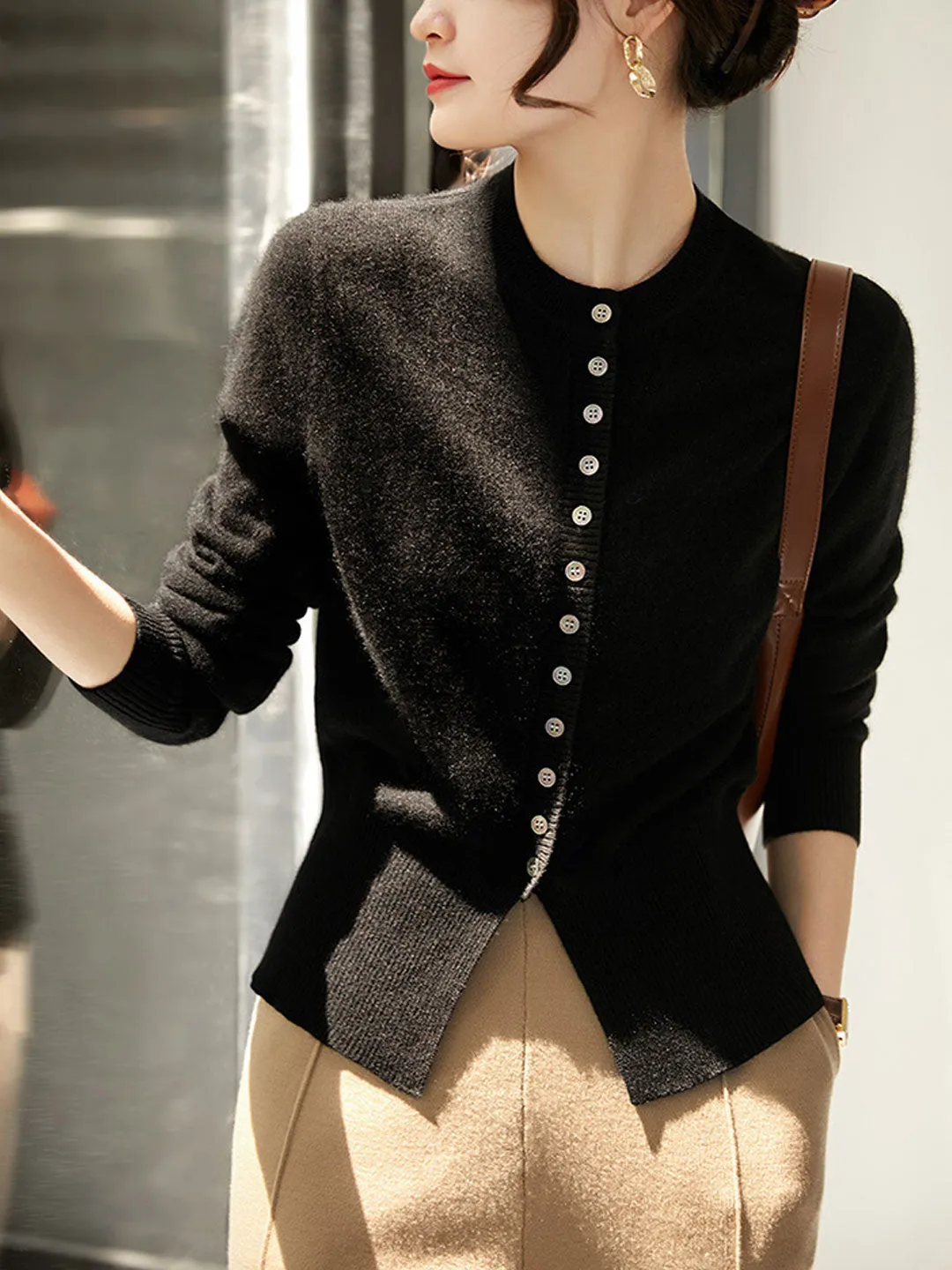 Adelaide | Vintage Cardigan with Slit and Knitted Detailing