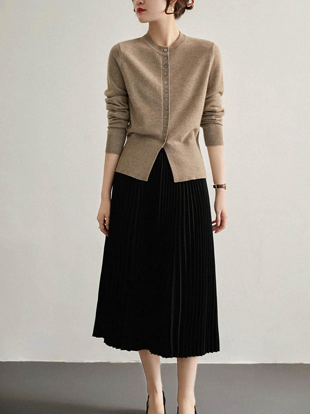 Adelaide | Vintage Cardigan with Slit and Knitted Detailing