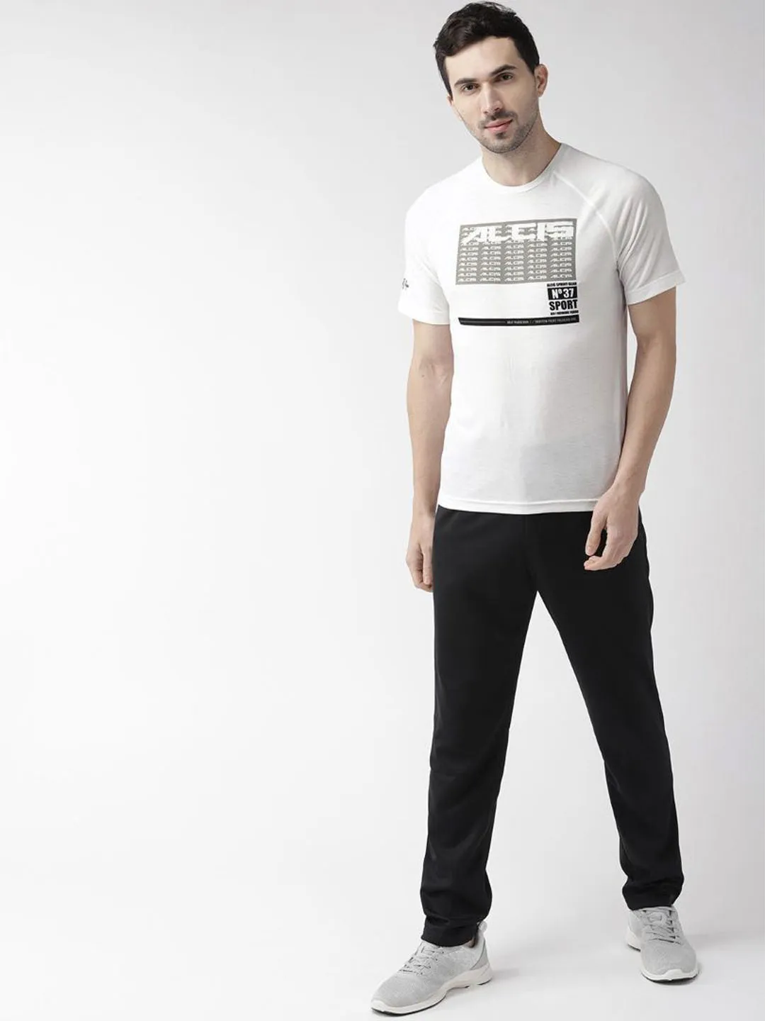 Alcis Men White Printed Round Neck T-shirt