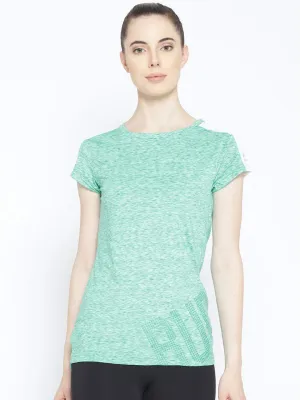 Alcis Women Green White Printed Detail Round Neck Running T-shirt