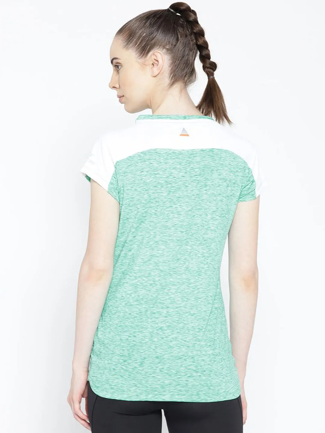Alcis Women Green White Printed Detail Round Neck Running T-shirt