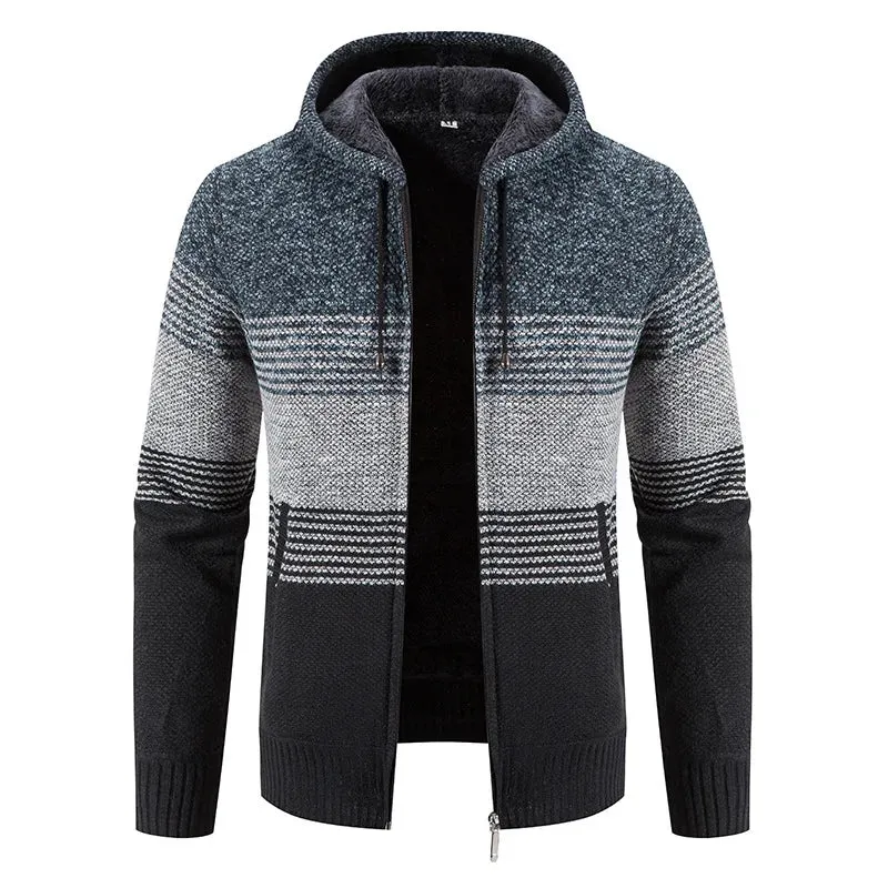 Autumn Winter Warm Cardigan Male Thick Knit Sweaters Fleece Coat Man Zip-Up Jacket Knitted Jumper Hooded Sweatshirt Men Clothing