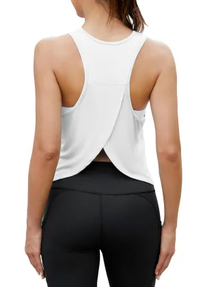 Bestisun Workout Shirt for Women Gym Exercise Crop Tops Split Back Athletic Pilates Shirt Yoga Athleisure Clothes White