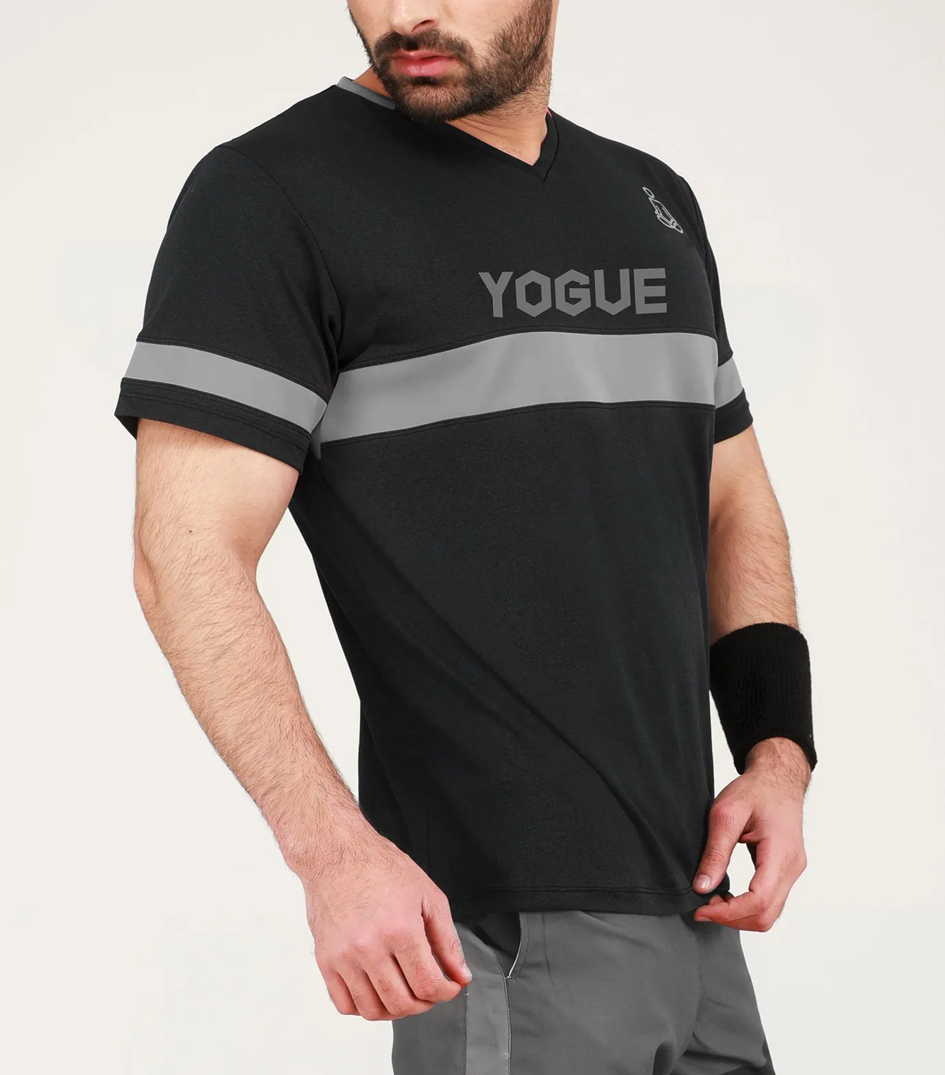 Black & Grey Stripe V-Neck T-Shirt
