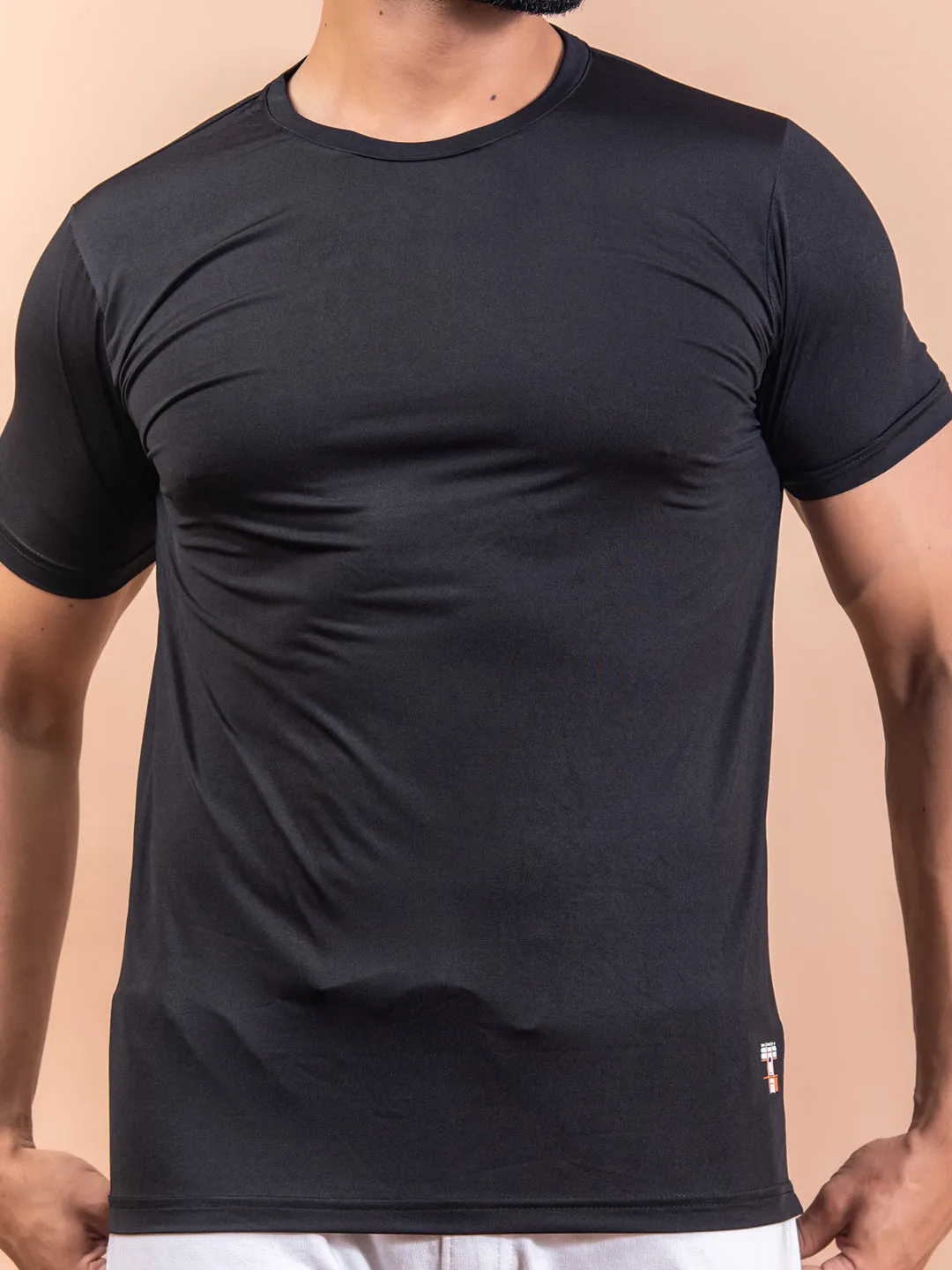 Black Round Neck Lycra T-Shirt
