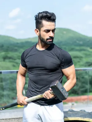 Black Round Neck Lycra T-Shirt