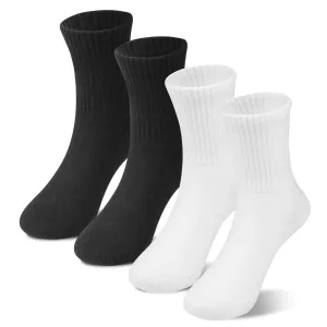 BONNAGEL Kids Athletic Crew Socks Boys Girls White Black Dress Socks Cotton School Uniform Socks 4Pairs