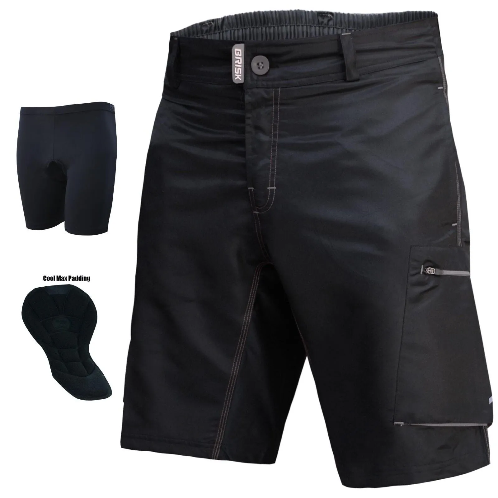 Brisk Bike MTB Men Cycling Shorts Including Inner Padded Compression Shorts, mens padded bike shorts, mtb padded shorts, padded under shorts for cycling, padded mtb liner shorts, mountain bike shorts padded mens