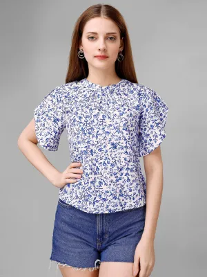 Butterfly BushBlue Floral Womens Top