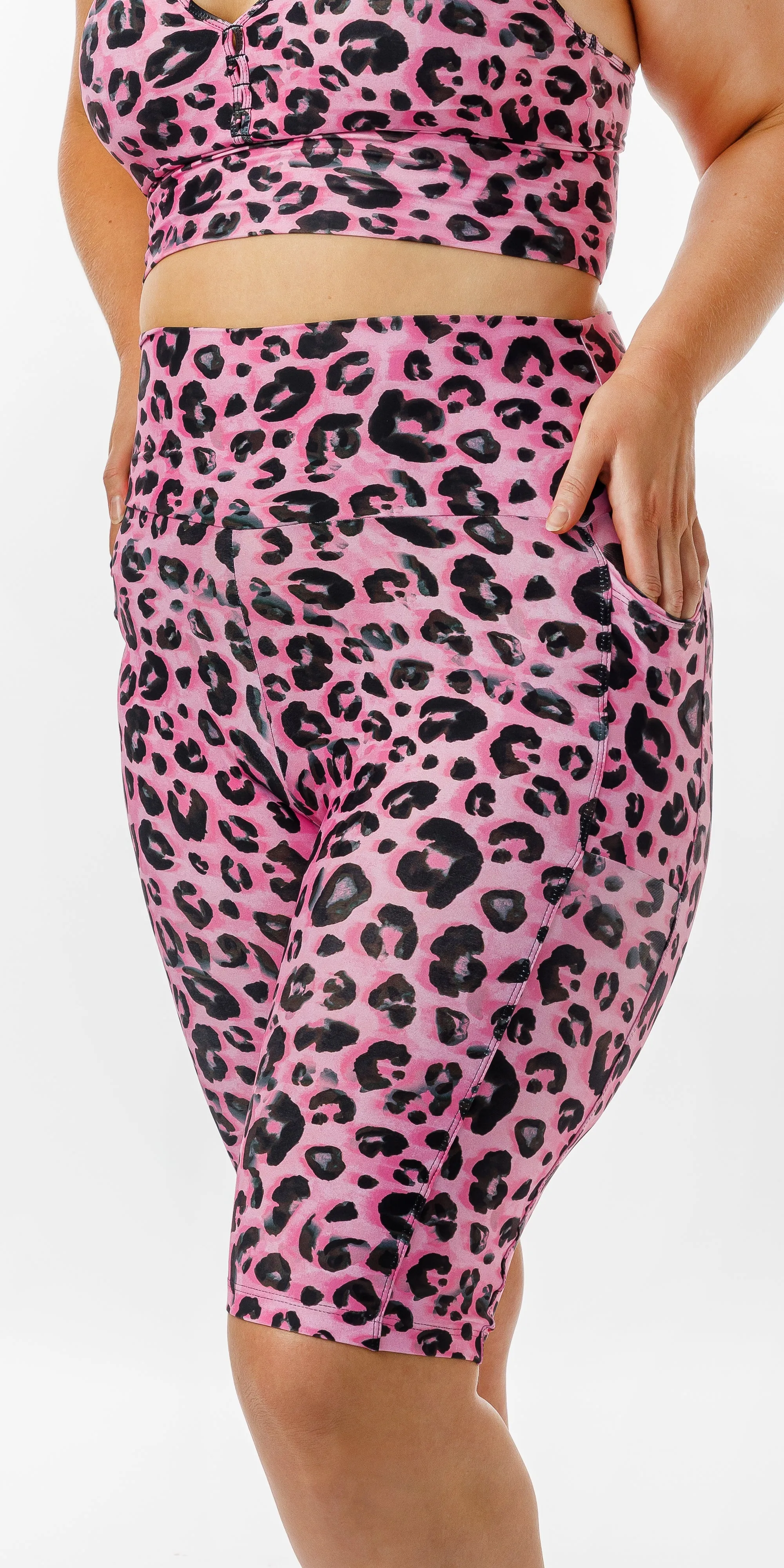 Candy Leopard Eco Biker Shorts with Pockets