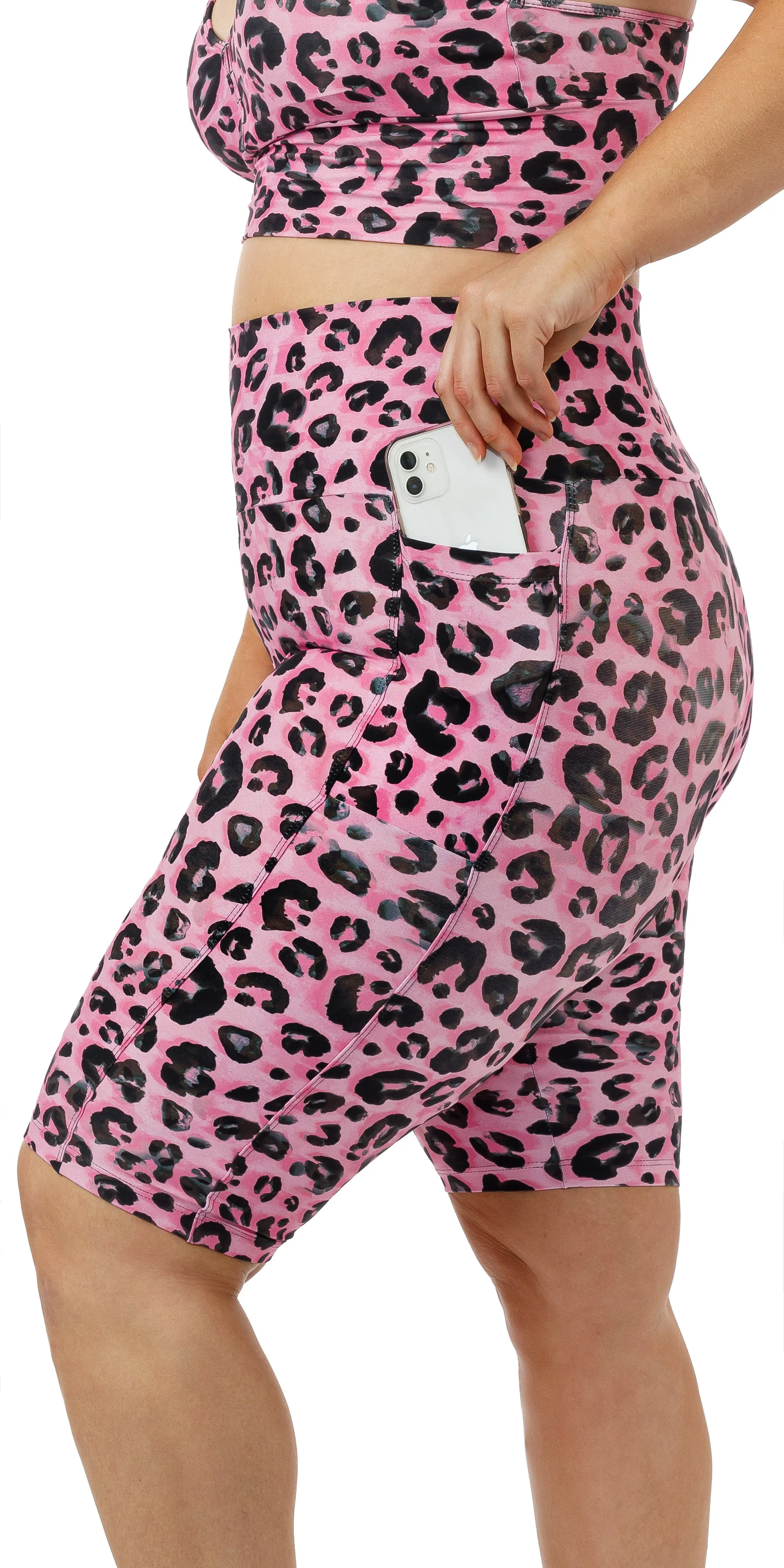 Candy Leopard Eco Biker Shorts with Pockets
