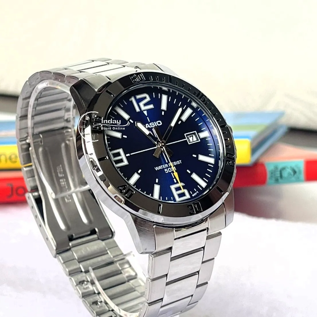 Casio Fashion Men's Watch MTP-VD01D-2B Silver Plated Stainless Steel Mineral Glass