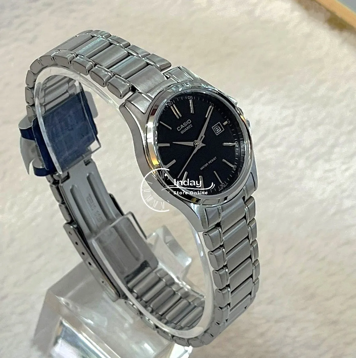 Casio Fashion Women's Watch LTP-1183A-1A Silver and Black Stainless Steel Band Triple-fold Clasp Mineral Glass