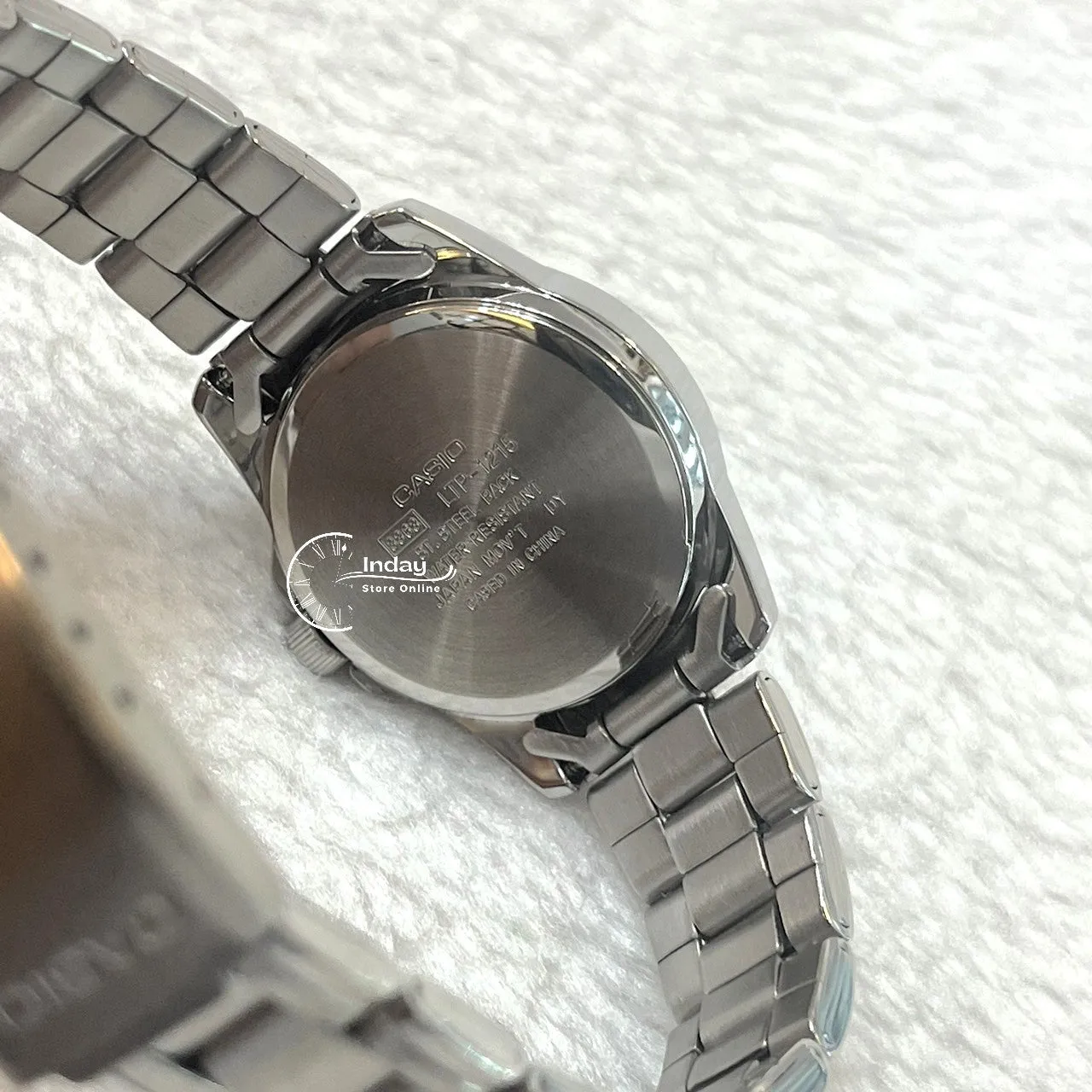 Casio Fashion Women's Watch LTP-1215A-2A2 Silver and Blue Stainless Steel Band Triple-fold Clasp Mineral Glass