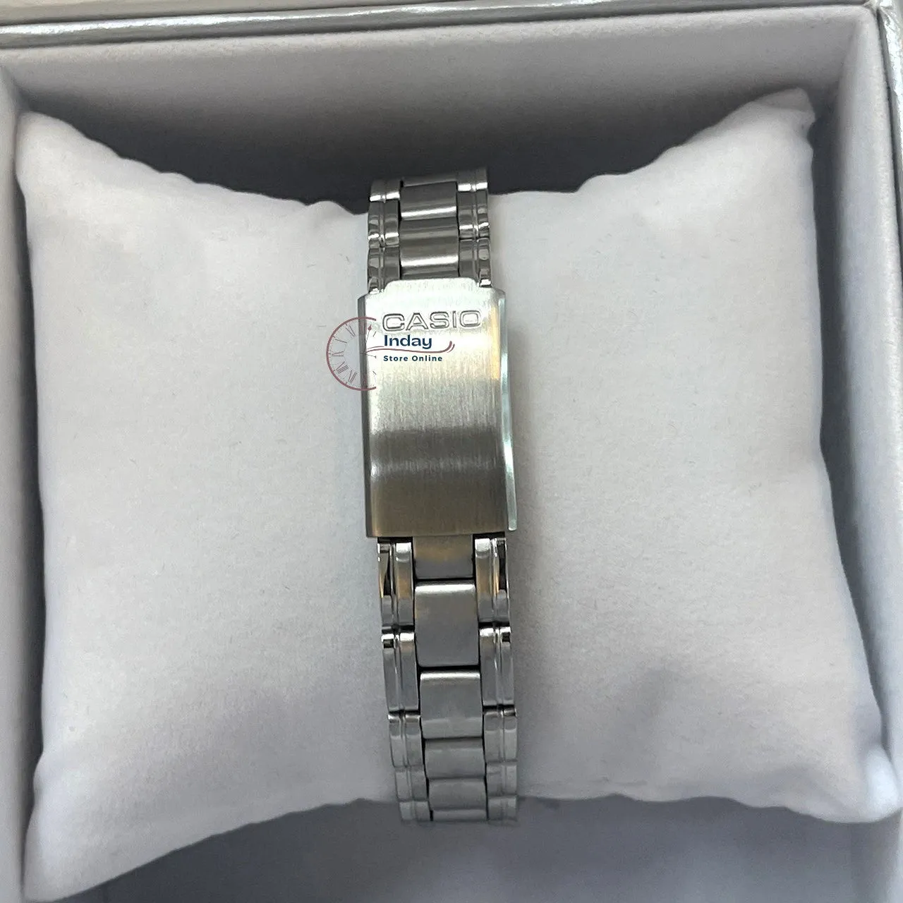 Casio Fashion Women's Watch LTP-1215A-2A2 Silver and Blue Stainless Steel Band Triple-fold Clasp Mineral Glass