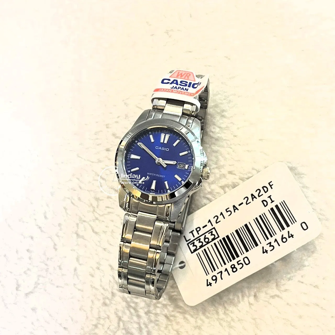Casio Fashion Women's Watch LTP-1215A-2A2 Silver and Blue Stainless Steel Band Triple-fold Clasp Mineral Glass