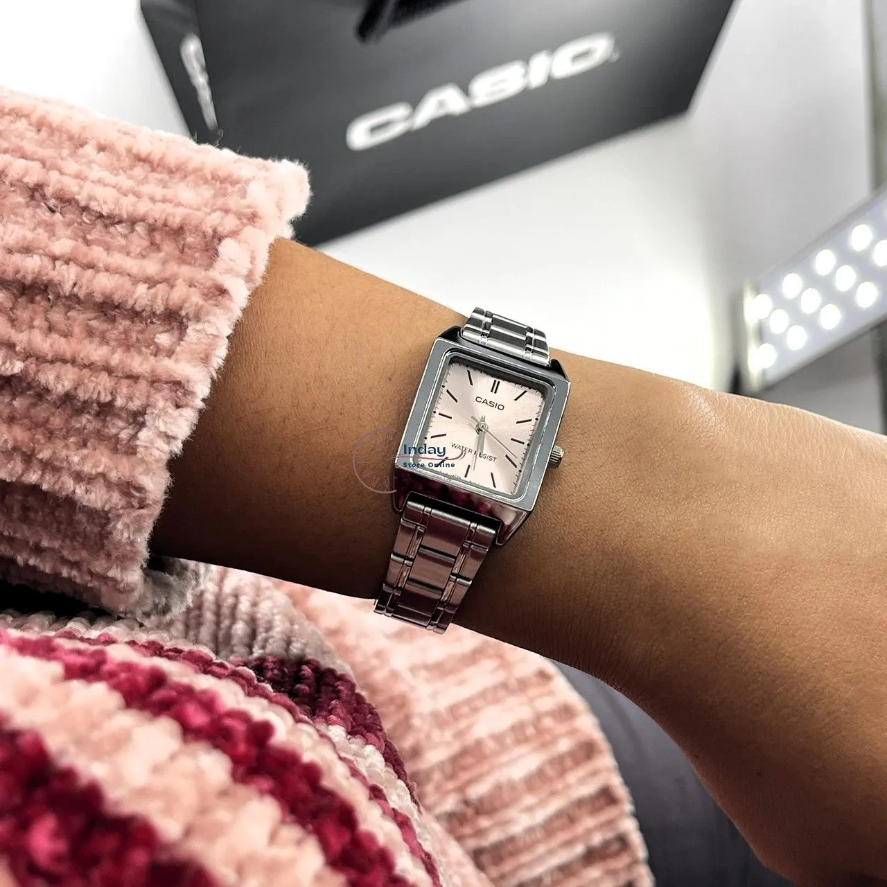Casio Standard Women's Watch LTP-V007D-4E Square Type Silver Plated Stainless Steel Strap