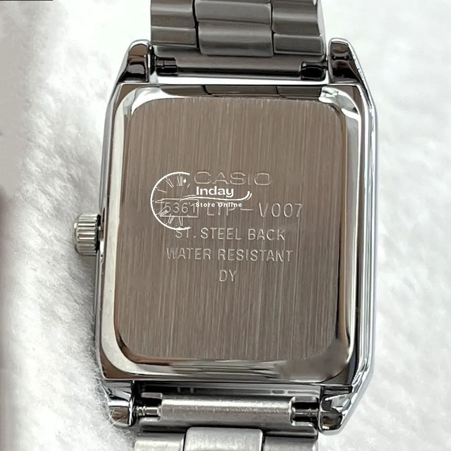 Casio Standard Women's Watch LTP-V007D-4E Square Type Silver Plated Stainless Steel Strap