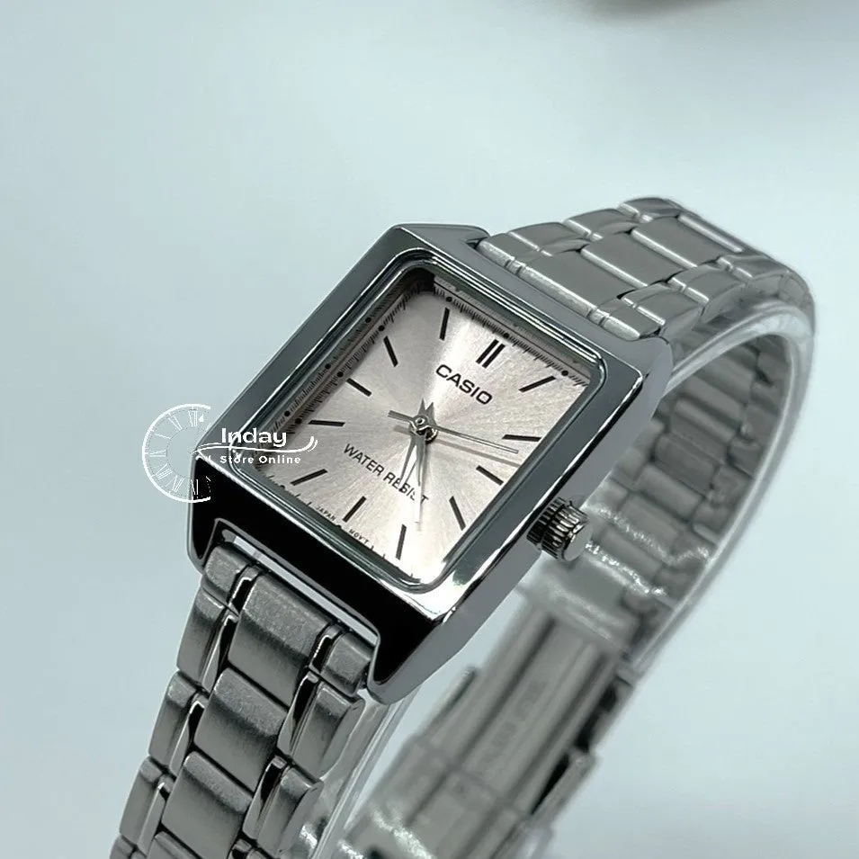 Casio Standard Women's Watch LTP-V007D-4E Square Type Silver Plated Stainless Steel Strap