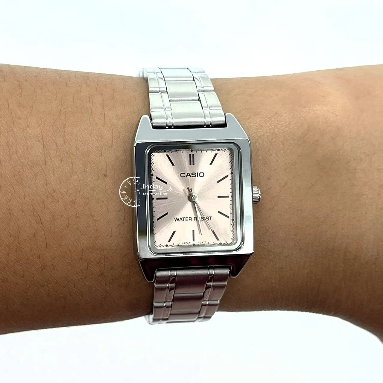 Casio Standard Women's Watch LTP-V007D-4E Square Type Silver Plated Stainless Steel Strap
