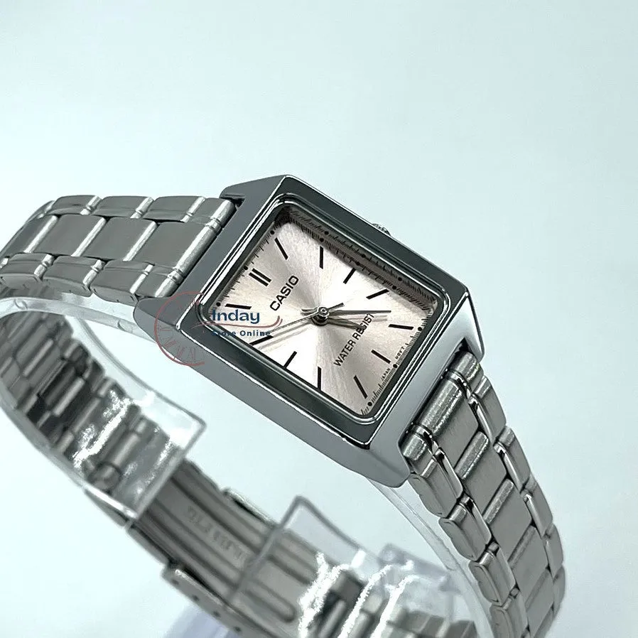 Casio Standard Women's Watch LTP-V007D-4E Square Type Silver Plated Stainless Steel Strap