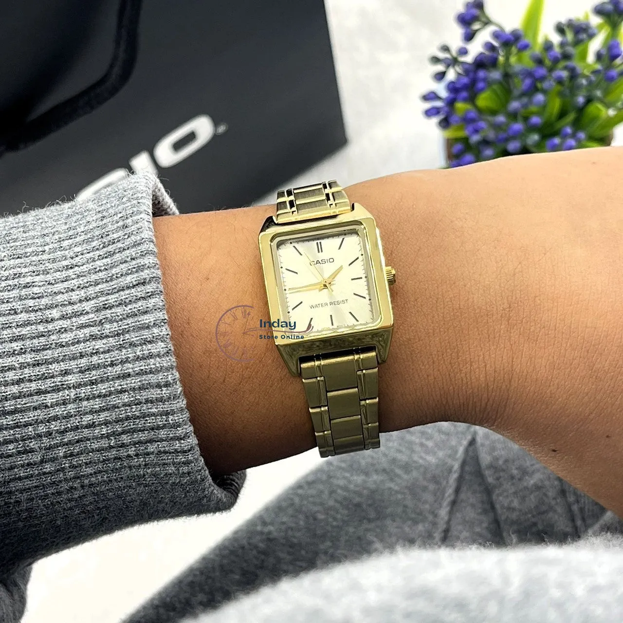 Casio Standard Women's Watch LTP-V007G-9E Square Type Gold Plated Stainless Strap