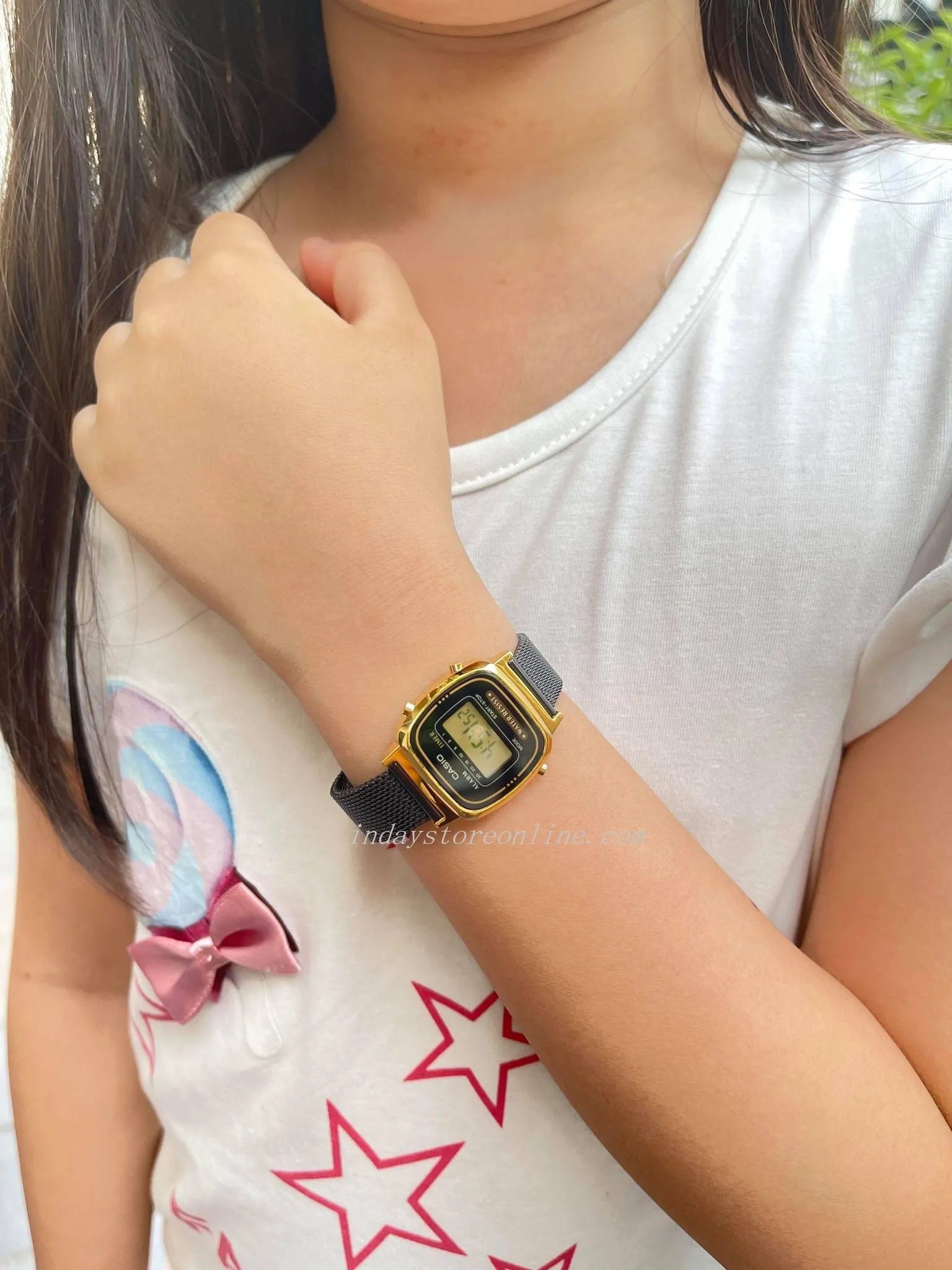 Casio Vintage Women's Watch LA670WEMB-1 Black Plated Stainless Steel Strap Self-adjustable Band