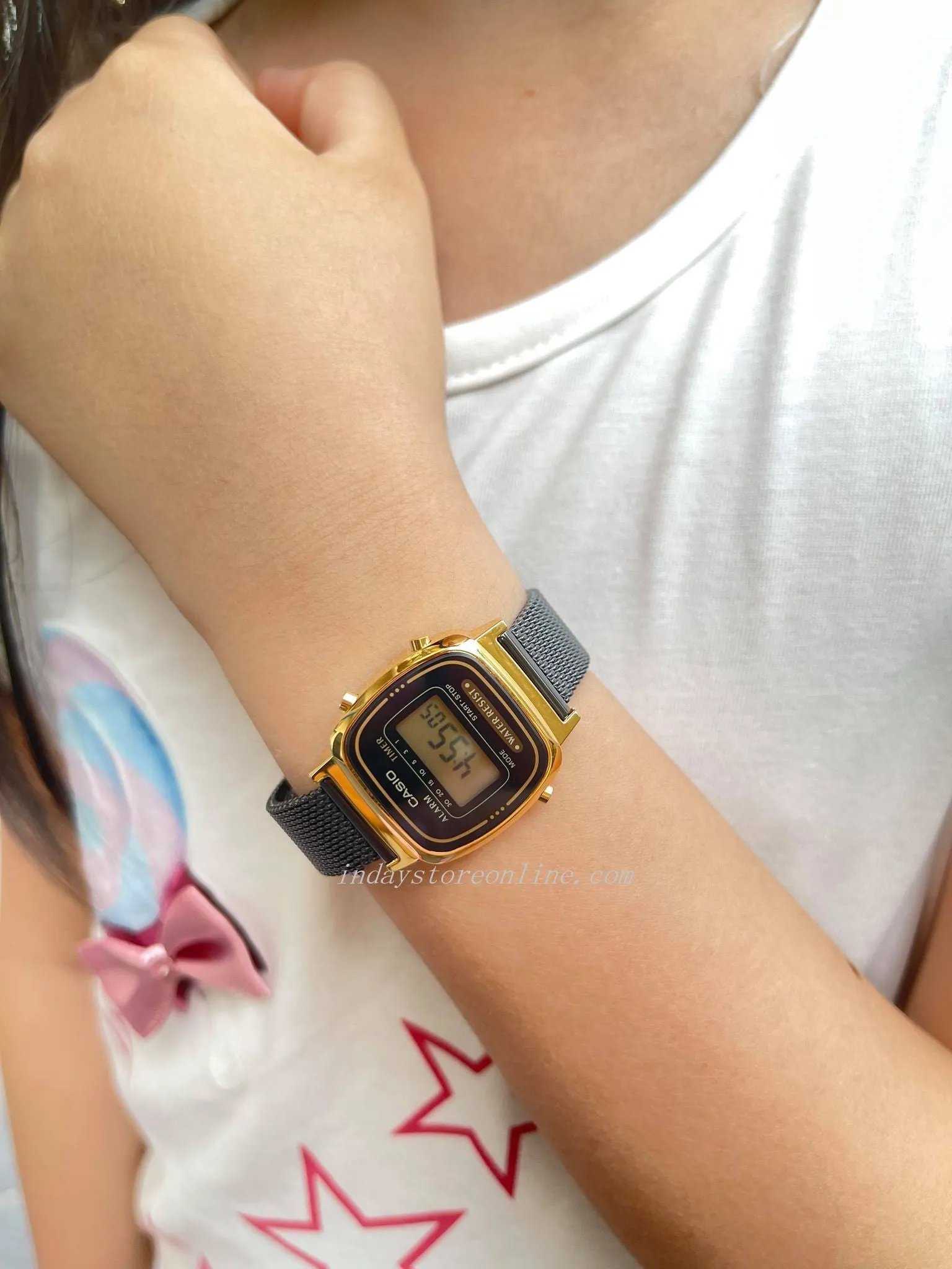 Casio Vintage Women's Watch LA670WEMB-1 Black Plated Stainless Steel Strap Self-adjustable Band