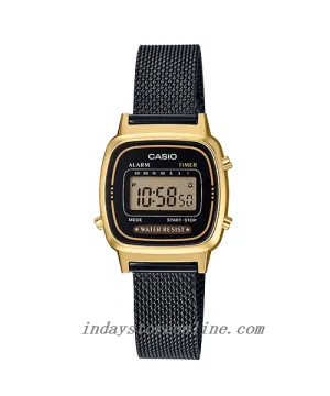 Casio Vintage Women's Watch LA670WEMB-1 Black Plated Stainless Steel Strap Self-adjustable Band