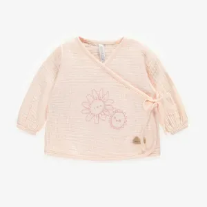 Chandail rose cache-coeur à manches amples, naissance || Wrap-over pink shirt with loose sleeves, newborn