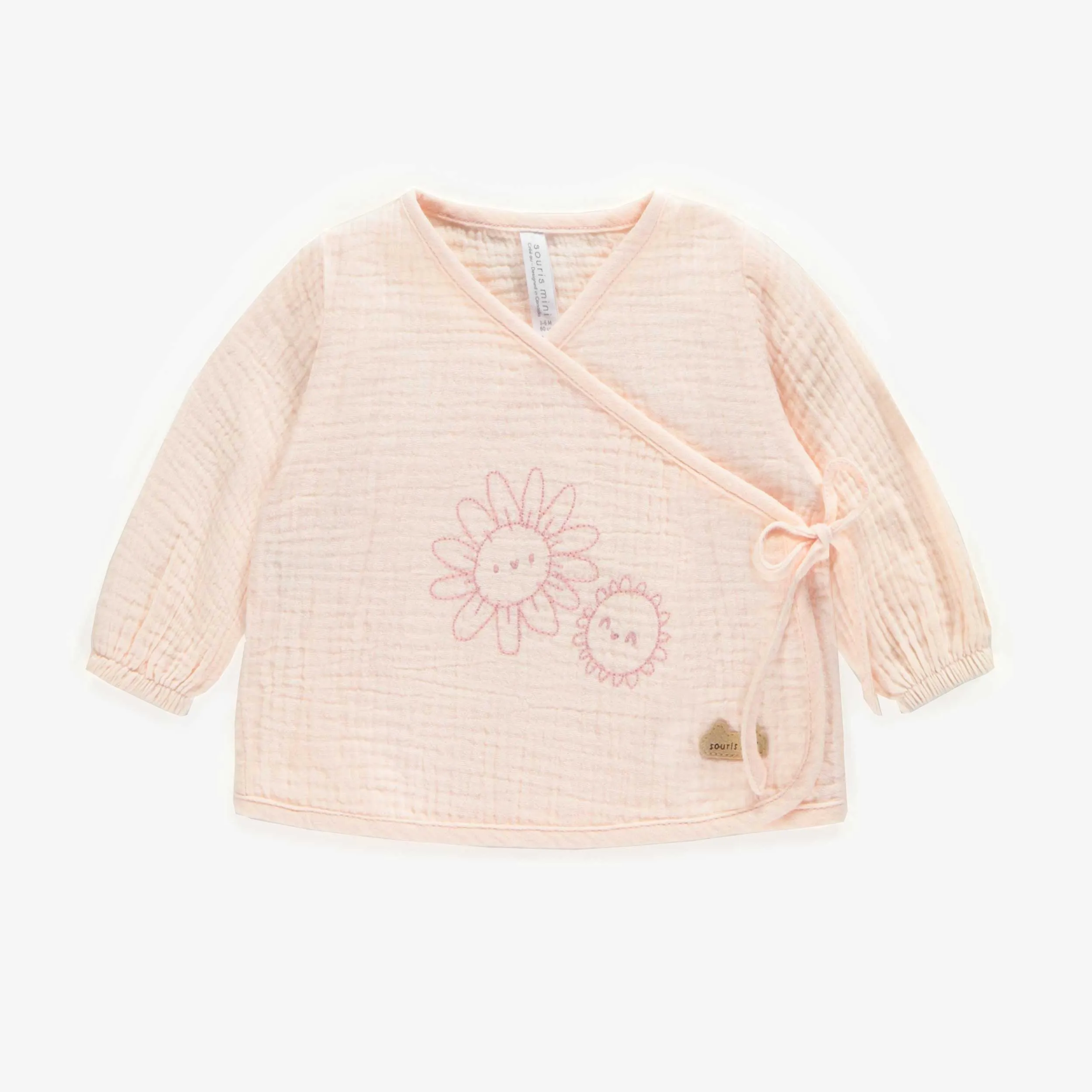 Chandail rose cache-coeur à manches amples, naissance || Wrap-over pink shirt with loose sleeves, newborn