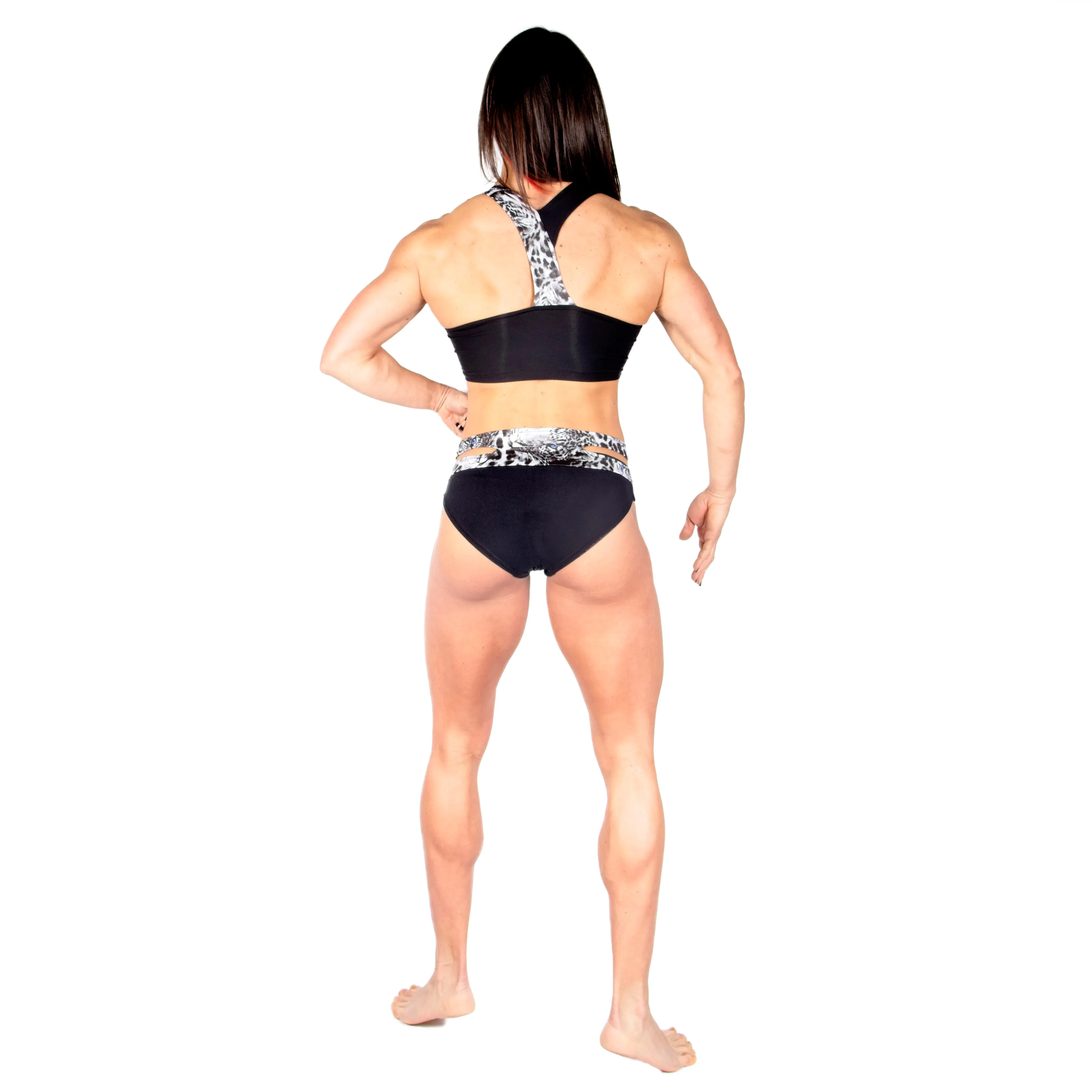 Coretta Asymmetric Crop Top - Grey Leopard / Black