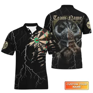 Darts Paint Splash Personalized Name & Team Name 3D Viking And Darts Polo Shirt With Pocket For Dart Team Player Tad Mid 45