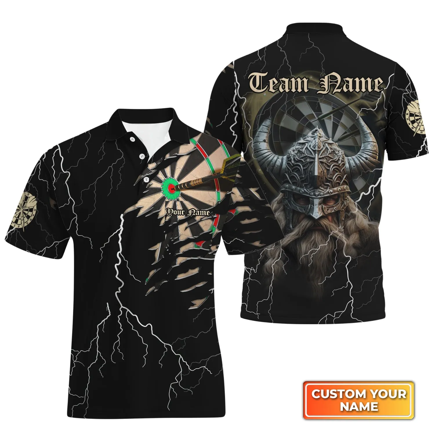 Darts Paint Splash Personalized Name & Team Name 3D Viking And Darts Polo Shirt With Pocket For Dart Team Player Tad Mid 45
