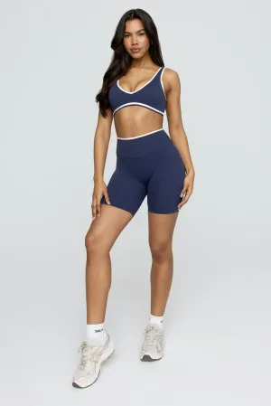 DayFlex Contrast Trim High Waisted Cycling Short - Navy And Buttermilk