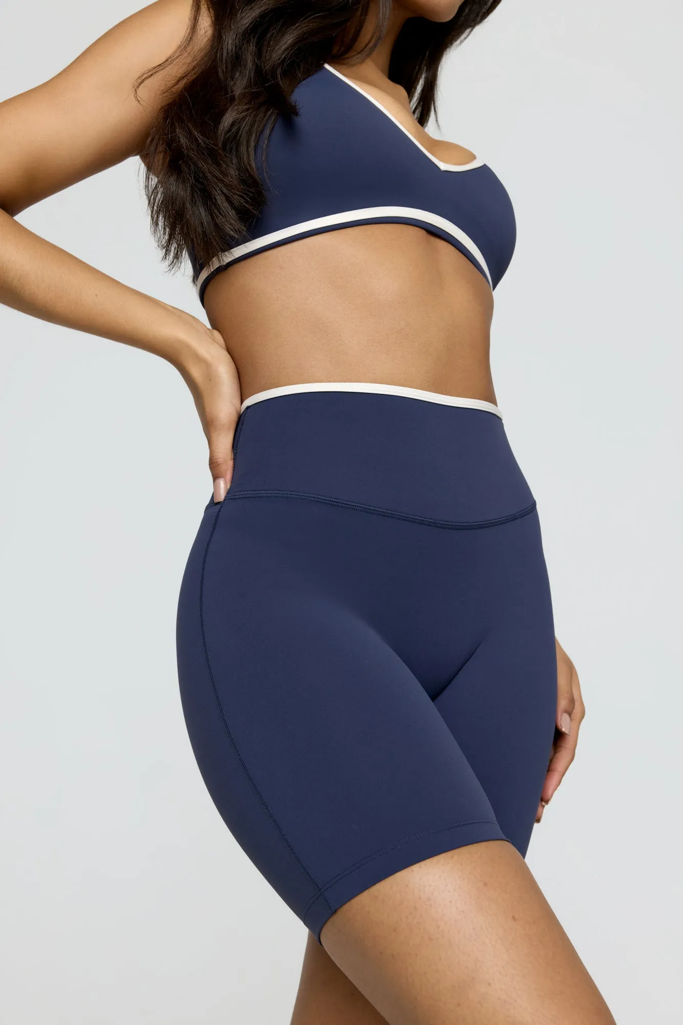DayFlex Contrast Trim High Waisted Cycling Short - Navy And Buttermilk