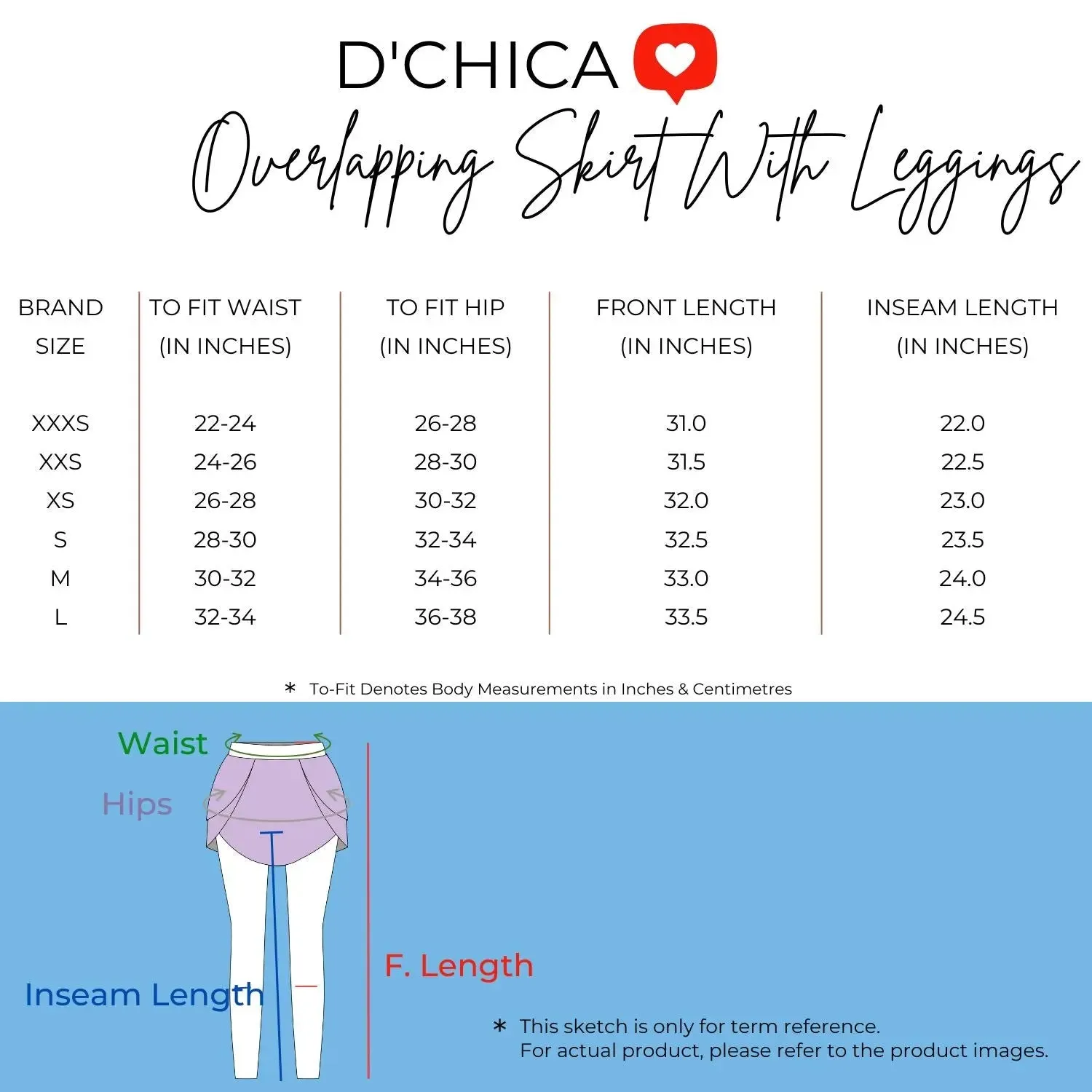 D’chica Skirt with Leggings Ankle Length Tights with Pockets