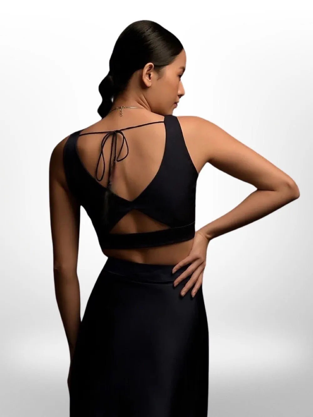 Designer Black Color Premium Satin Stitch Sleeveless Padded Blouse with Tassel Dori For Women