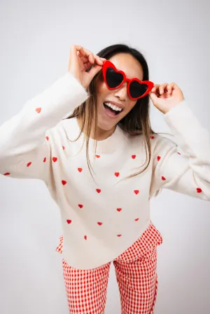Embroidered Hearts Sweater for Women in Cream/Red | MAS2624-CRMRED
