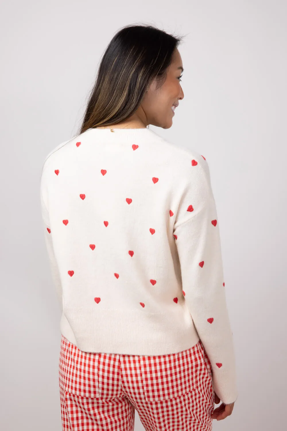 Embroidered Hearts Sweater for Women in Cream/Red | MAS2624-CRMRED