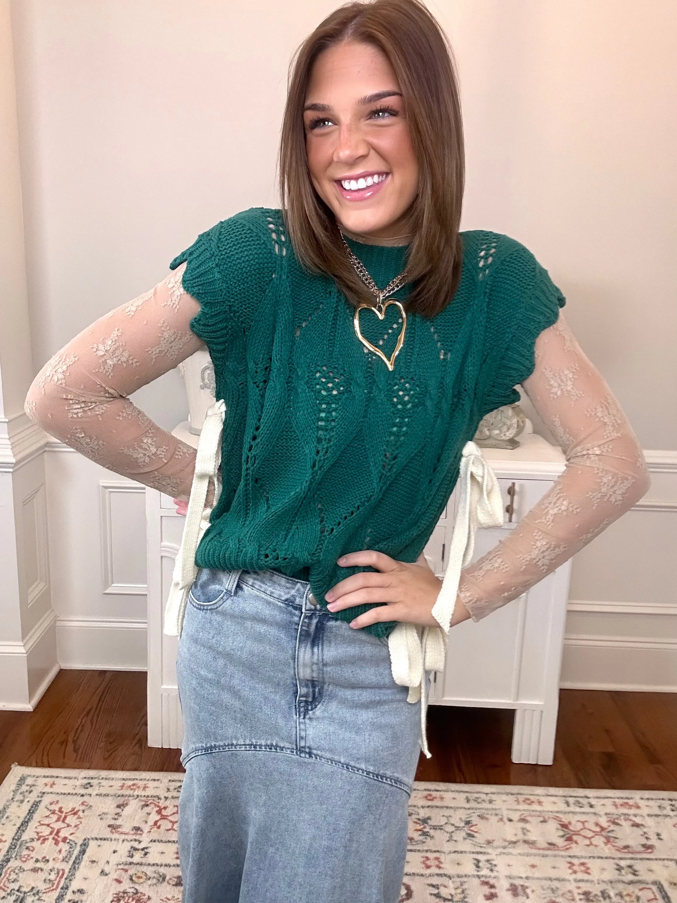 Emmie Vested Bow Sweater | Jade