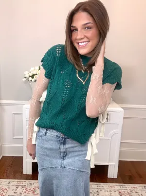 Emmie Vested Bow Sweater | Jade