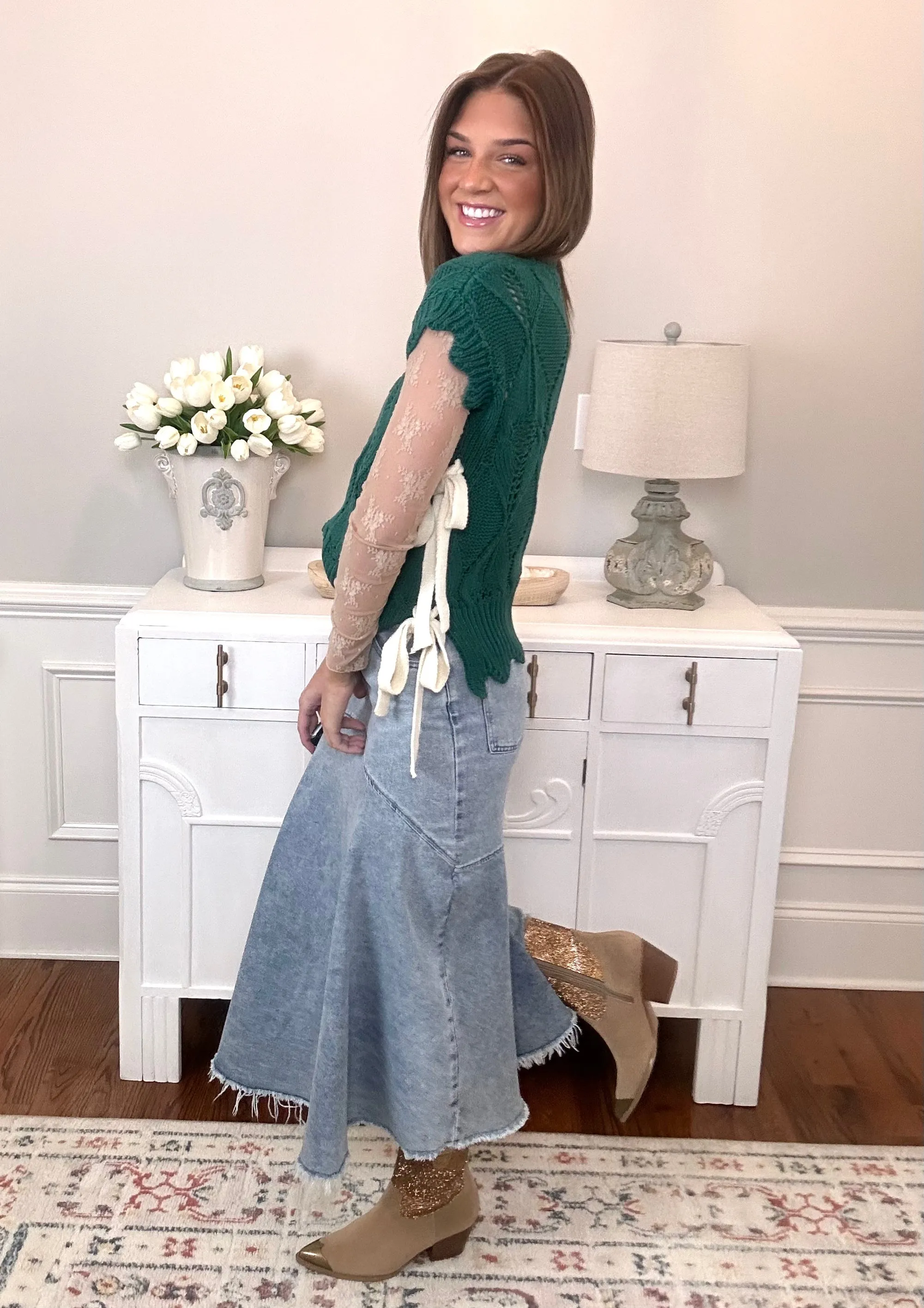 Emmie Vested Bow Sweater | Jade