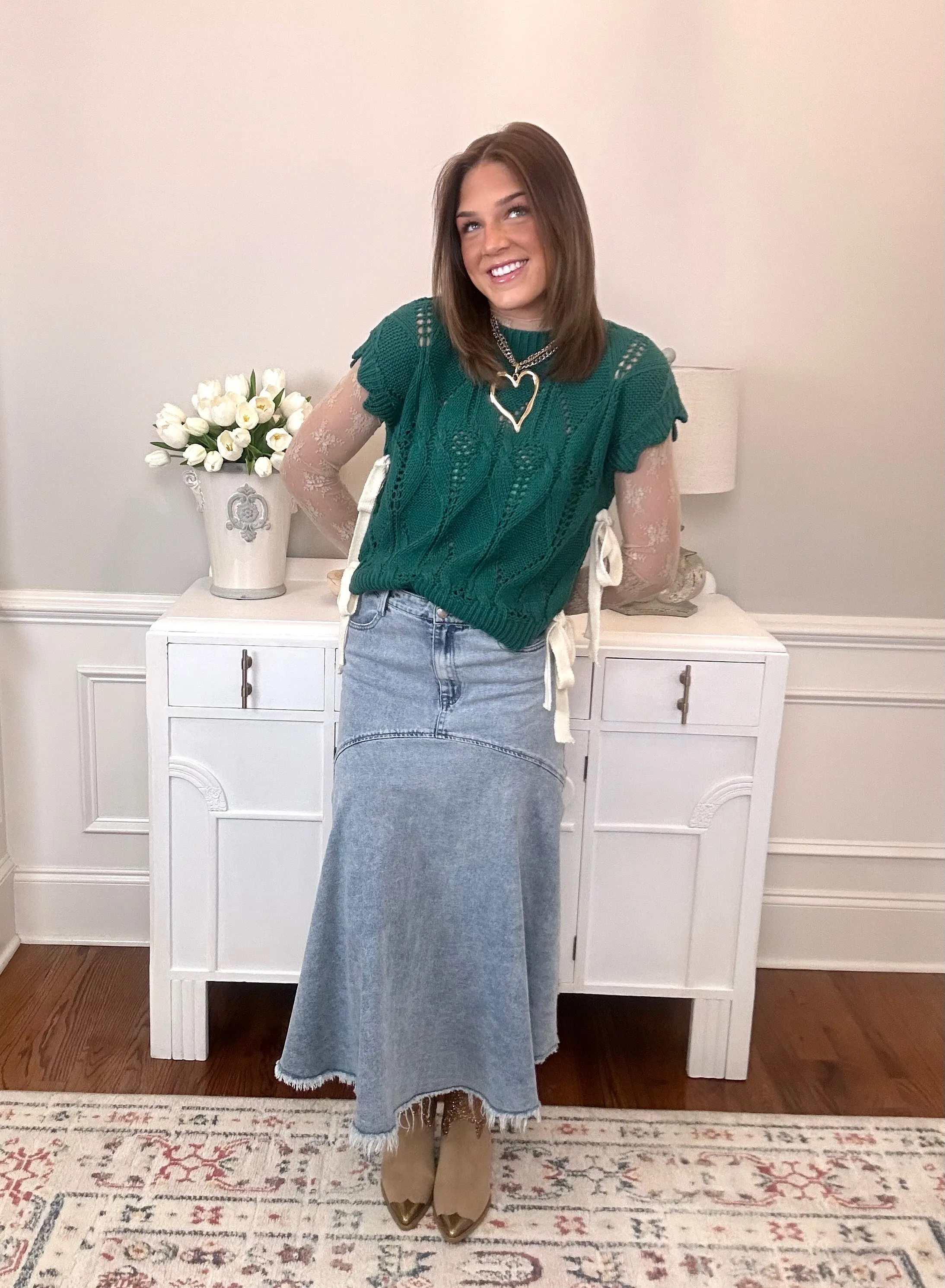 Emmie Vested Bow Sweater | Jade