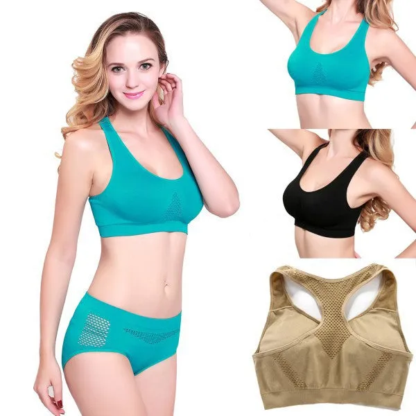 Fashion Women Sexy exercise fitness Bra Hollow Breathable Padded Seamless workout Top Vest NW