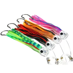 Fishing Lure Set of 4 Trolling Tuna Skirt Lures,9 Inch Fishing Saltwater Lures Rigged Hooks Big Game Fishing Lures